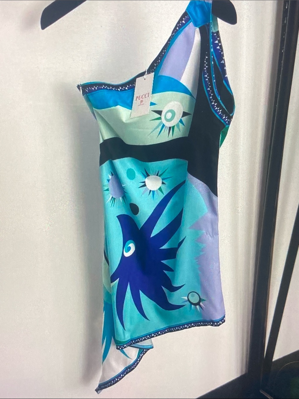 Emilio Pucci Turquoise, Aqua & Navy One-Shoulder Silk Dress - Picture 8 of 9